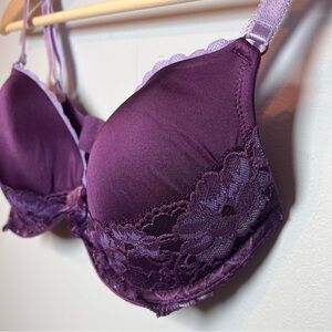 Adore Me Purple Lace Padded Underwire Push Up Bra Sz 32DD